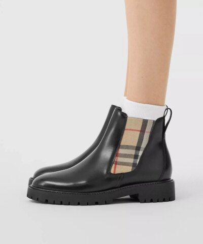 Burberry Vintage Check Detail Leather Chelsea Boots