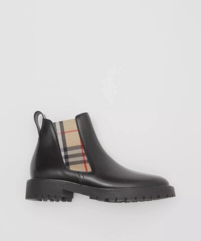 Burberry Vintage Check Detail Leather Chelsea Boots