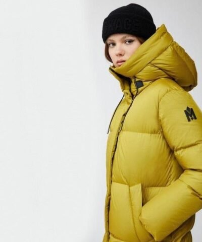 Mackage Eliane Foil Shield Maxi Down Coat With Pillow Collar, Yellow