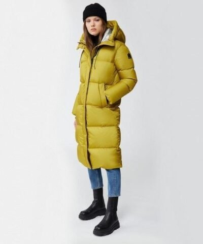 Mackage Eliane Foil Shield Maxi Down Coat With Pillow Collar, Yellow