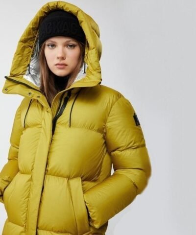 Mackage Eliane Foil Shield Maxi Down Coat With Pillow Collar, Yellow