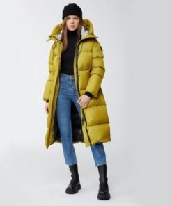 Mackage Eliane Foil Shield Maxi Down Coat With Pillow Collar, Yellow
