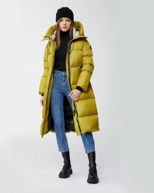 Mackage Eliane Foil Shield Maxi Down Coat With Pillow Collar, Yellow