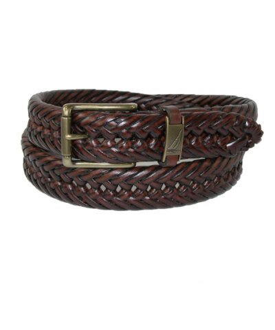 Nautica Mens Leather Handlaced Basket Weave Braided Belt