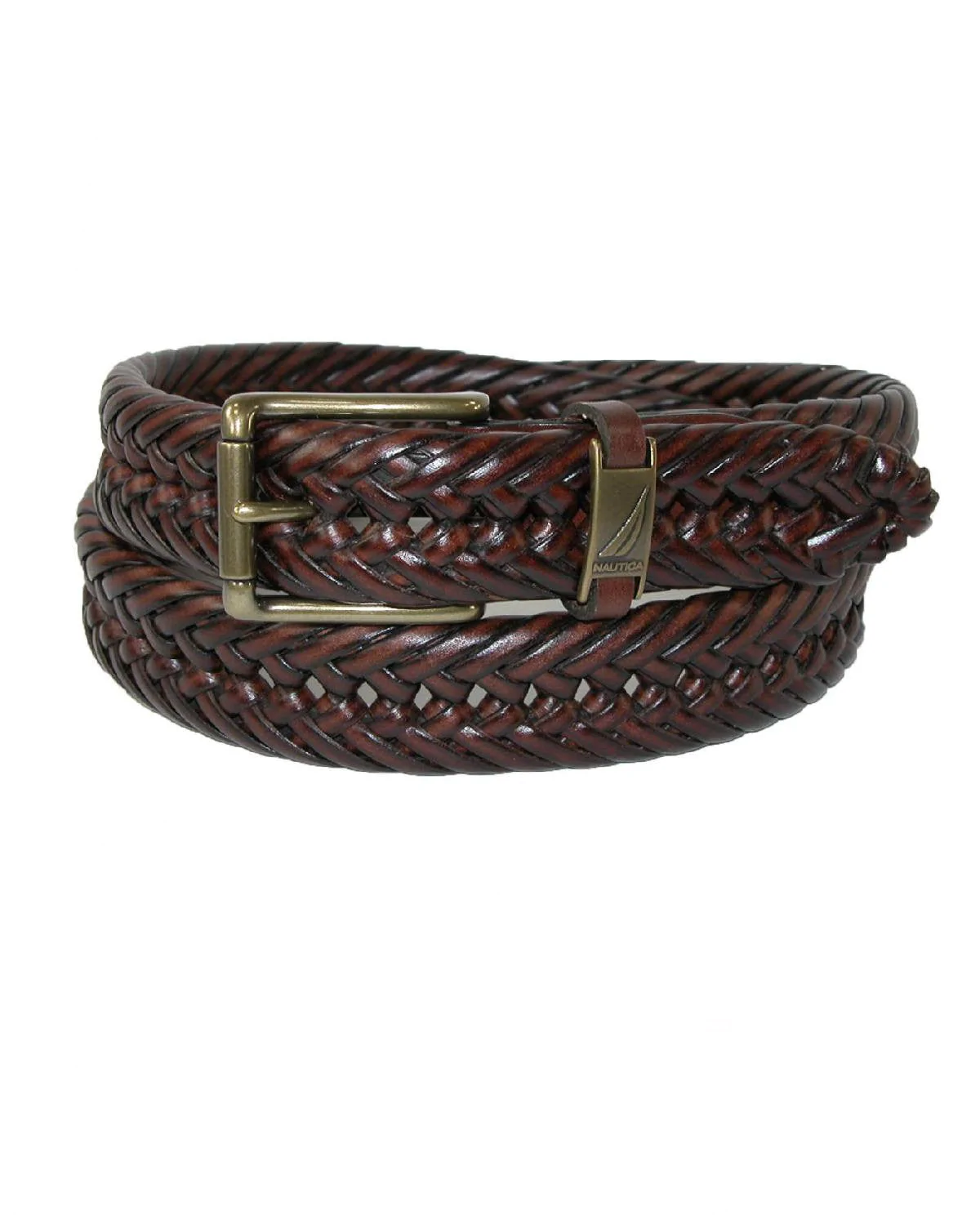 Nautica Mens Leather Handlaced Basket Weave Braided Belt