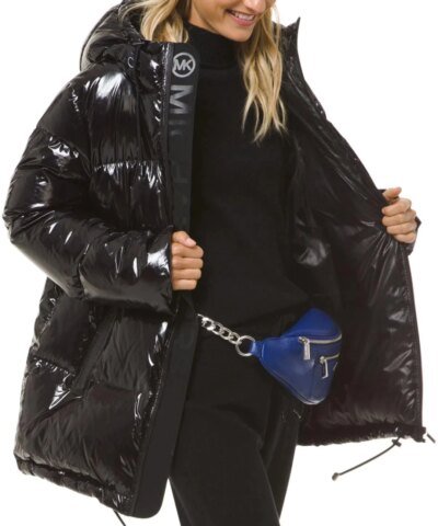 MICHAEL Michael Kors Hooded & Quilted Cire Down Jacket In Black