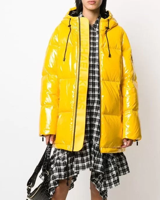 MICHAEL Michael Kors Hooded & Quilted Cire Down Jacket In Yellow