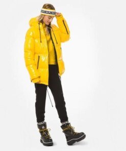 MICHAEL Michael Kors Hooded & Quilted Cire Down Jacket In Yellow