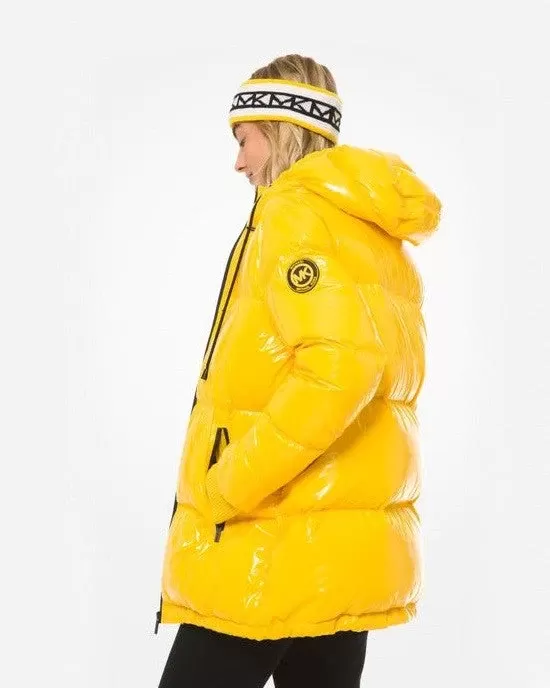 MICHAEL Michael Kors Hooded & Quilted Cire Down Jacket In Yellow