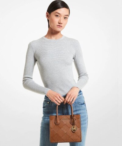 Michael Kors Mercer Medium Woven Leather Accordion Crossbody Bag