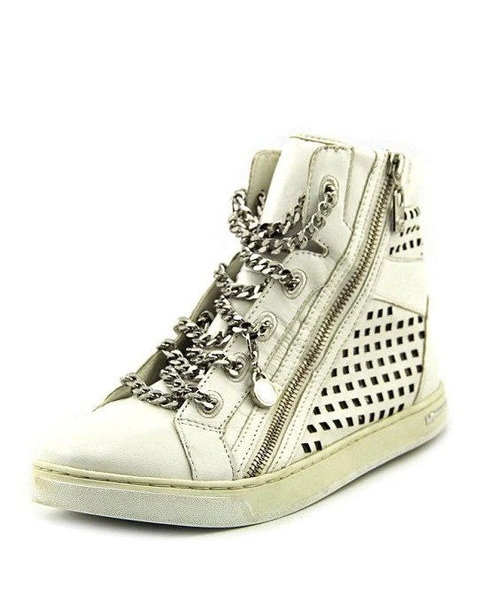 Michael Kors Urban Chain White High Top Side Zip Chain Sneakers