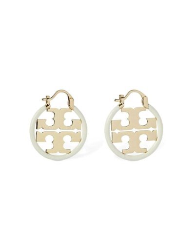 Tory Burch Miller Enamel Small Hoop Earring, Ivory