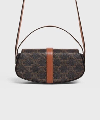 Celine Clutch On Strap In Triomphe Canvas And Calfskin Tan