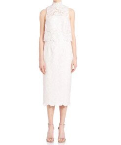 Monique Lhuillier Women's White 2-piece Mock Neck Faux Lace Dress