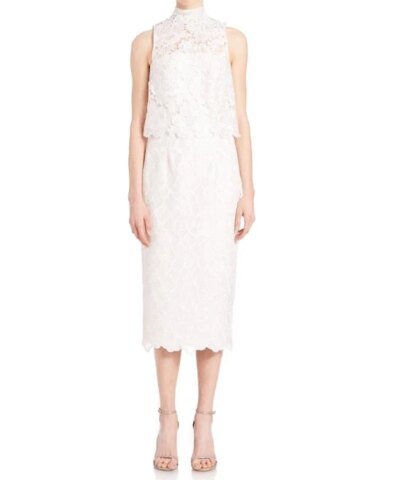 Monique Lhuillier Women's White 2-piece Mock Neck Faux Lace Dress
