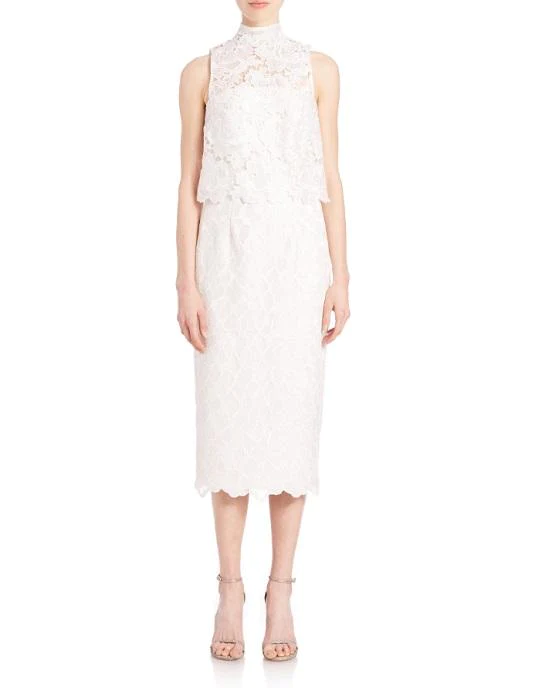 Monique Lhuillier Women's White 2-piece Mock Neck Faux Lace Dress