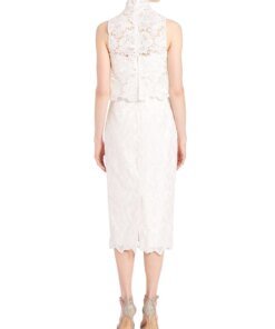 Monique Lhuillier Women's White 2-piece Mock Neck Faux Lace Dress