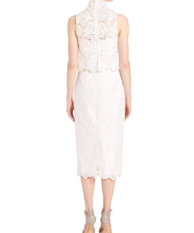 Monique Lhuillier Women's White 2-piece Mock Neck Faux Lace Dress