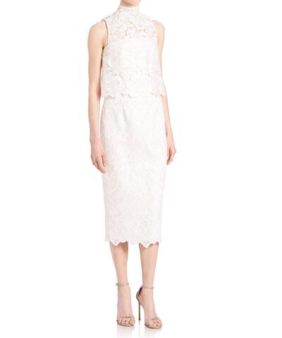 Monique Lhuillier Women's White 2-piece Mock Neck Faux Lace Dress