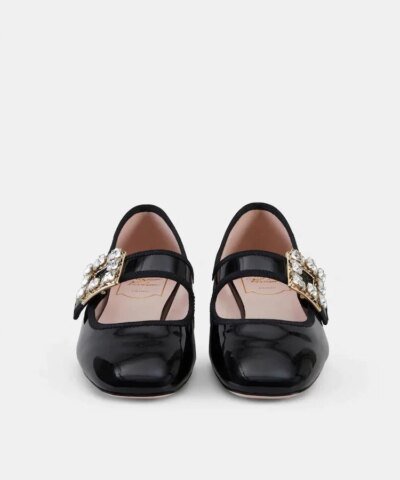 Roger Vivier Très Vivier Strass Buckle Babies Ballerinas in Patent Leather