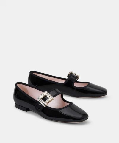 Roger Vivier Très Vivier Strass Buckle Babies Ballerinas in Patent Leather