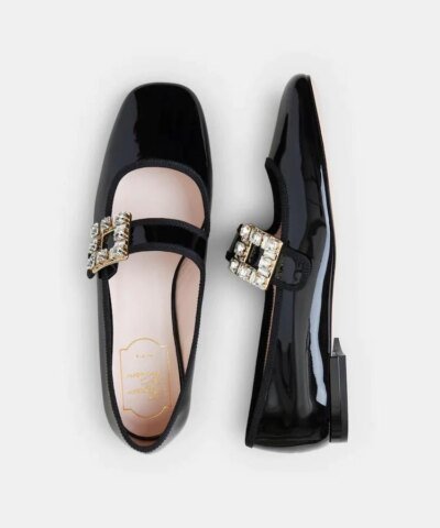 Roger Vivier Très Vivier Strass Buckle Babies Ballerinas in Patent Leather