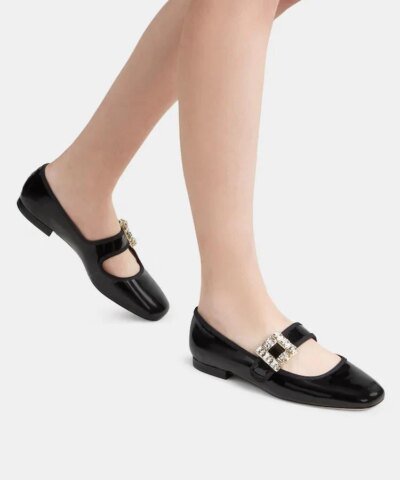 Roger Vivier Très Vivier Strass Buckle Babies Ballerinas in Patent Leather