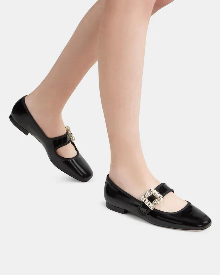 Roger Vivier Très Vivier Strass Buckle Babies Ballerinas in Patent Leather