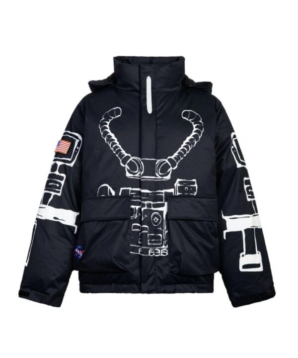 13 De Marzo x NASA Astronaut Teddy Bear Painted Down Jacket Black