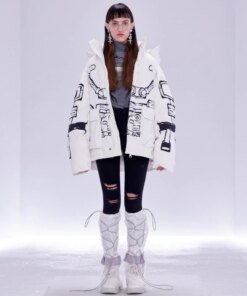 13 De Marzo x NASA Astronaut Teddy Bear Painted Down Jacket White