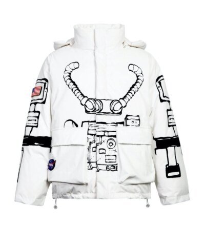 13 De Marzo x NASA Astronaut Teddy Bear Painted Down Jacket White