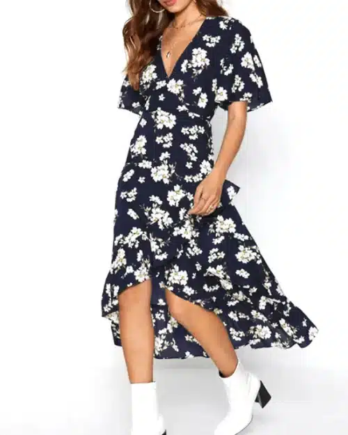 Women's Boho Floral Print Chiffon Dress