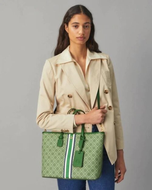 Tory Burch T Monogram Coated Canvas Small Tote Bag