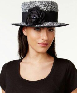 Nine West Black and White Boater Hat