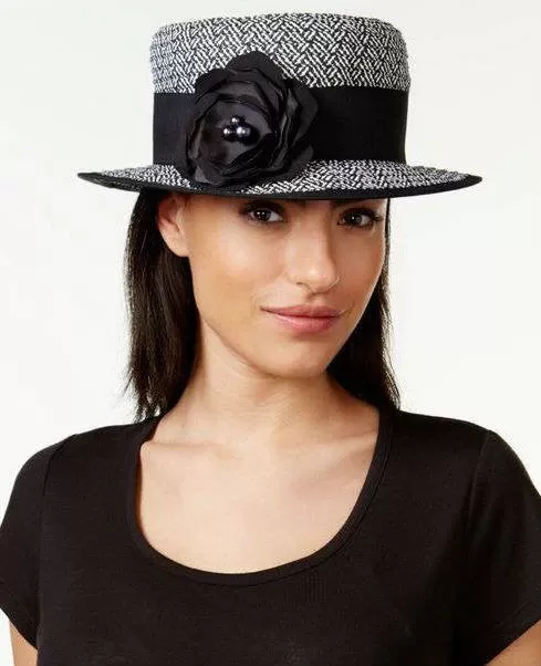 Nine West Black and White Boater Hat