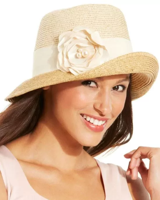 Nine West Pink Packable Flower Cloche Hat