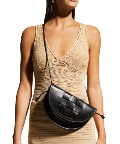 Hereu Lluna Woven Leather Saddle Crossbody Bag In Black