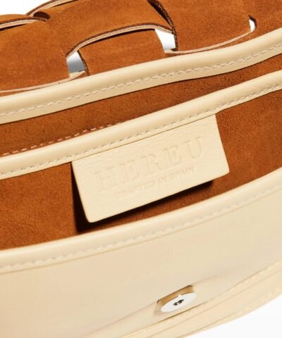 Hereu Lluna Woven Leather Saddle Crossbody Bag In Beige