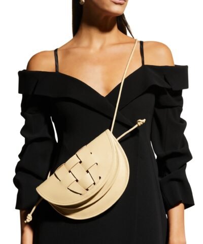 Hereu Lluna Woven Leather Saddle Crossbody Bag In Beige