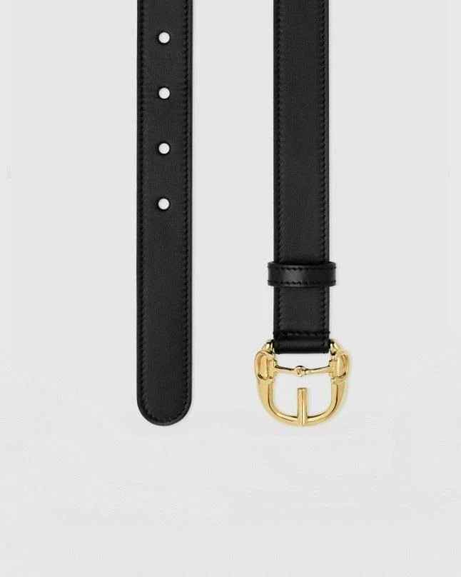 Gucci Thin Belt With Horsebit Buckle, Black