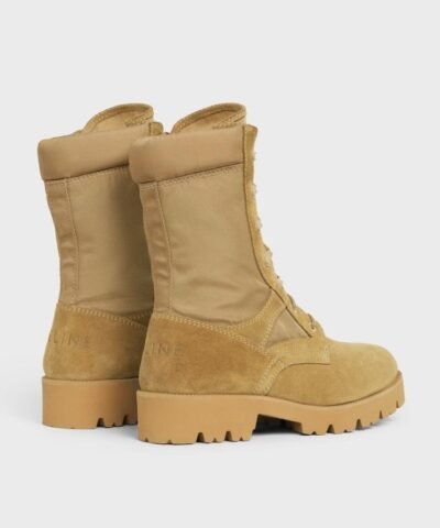 Celine Outdoor Lace Up Boot In Suede Calfskin & Nylon Tan