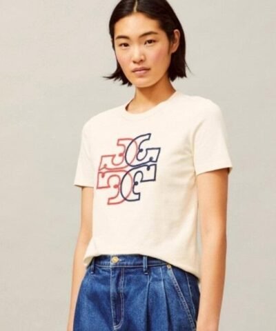 Tory Burch Embroidered Color-Block Logo T-Shirt