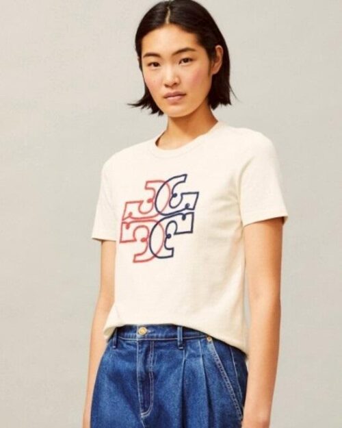 Tory Burch Embroidered Color-Block Logo T-Shirt