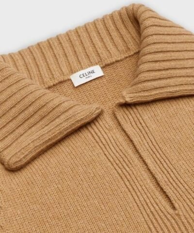 Celine Open-Collar Sweater With Signature In Seamless Cashmere