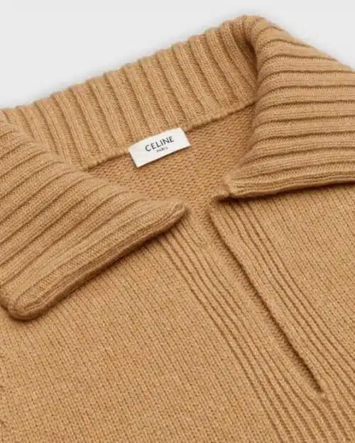 Celine Open-Collar Sweater With Signature In Seamless Cashmere