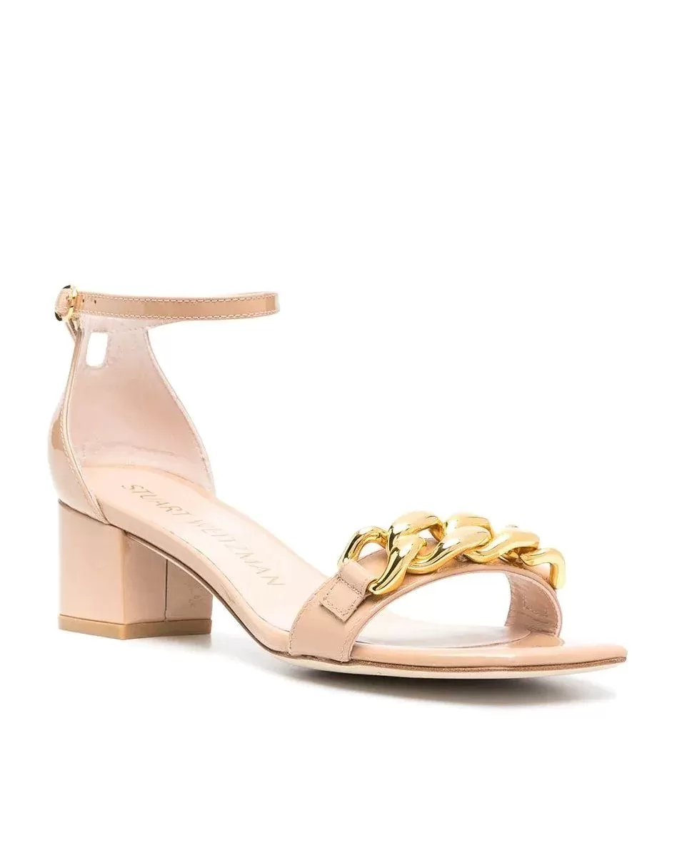 Stuart Weitzman Amelina 50mm Chain-Link Sandals, Nude