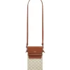 Celine Phone Pouch With Flap In Triomphe Canvas And Lambskin White/Tan