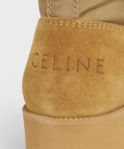 Celine Outdoor Lace Up Boot In Suede Calfskin & Nylon Tan