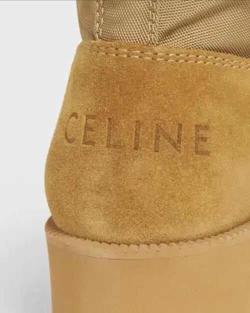 Celine Outdoor Lace Up Boot In Suede Calfskin & Nylon Tan