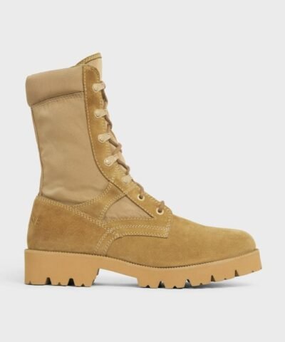 Celine Outdoor Lace Up Boot In Suede Calfskin & Nylon Tan